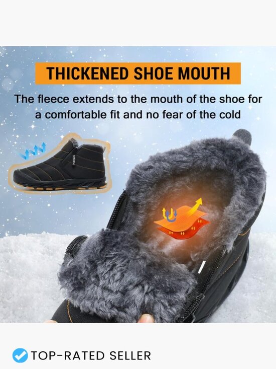 Men\'s Waterproof Snow Boots Warm Fur Lined Ankle Boots with Side Zipper Slip On main image 7